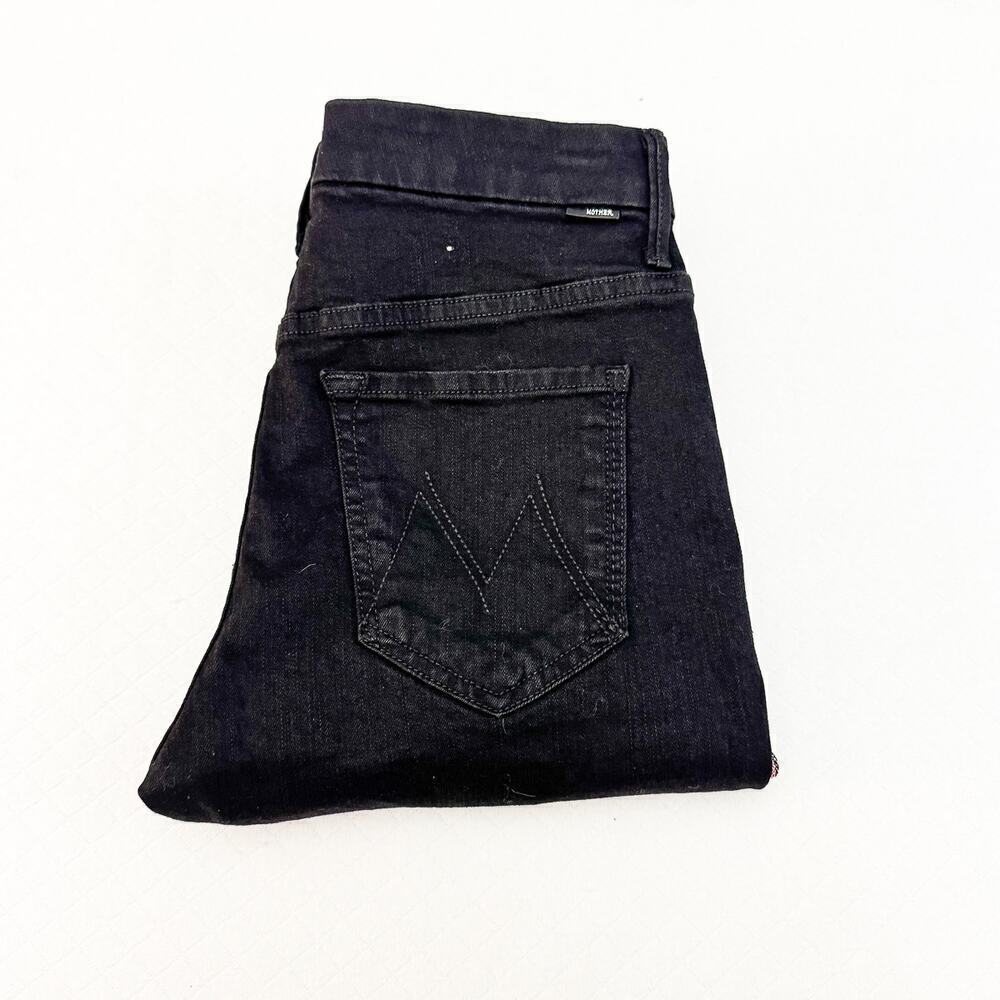 Mother High Waisted Looker Ankle Fray Guilty Glitter Race Black Denim Jeans SZ27
